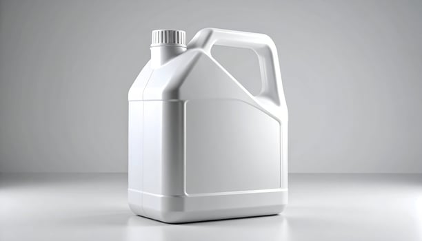 White Plastic Oil Jerrycan On Black Studio Background photo