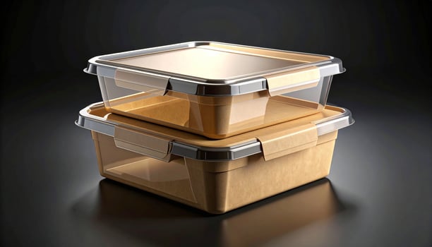 Plastic Container With Cardboard Sleeve On Black photo