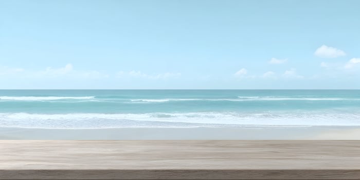 Beach Ocean Wooden Table Summer Seascape Calm Waves Sand Sky photo