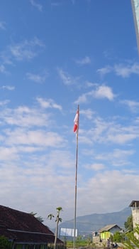 A flag pole with a red and white flag photo