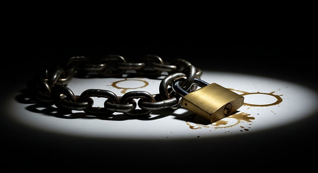 Secured Chain with Padlock and Stains Under Dramatic Lighting photo