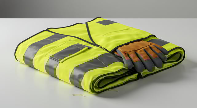 Folded Safety Vest with Gloves on White Surface photo