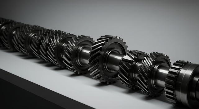 Aligned Metal Gears on Shaft with Gray Background photo