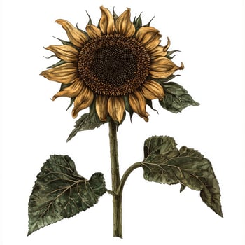 A detailed botanical illustration of a beautiful sunflower plant photo