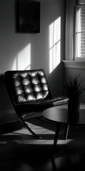 Black leather chair and modern furniture in the Living Room photo