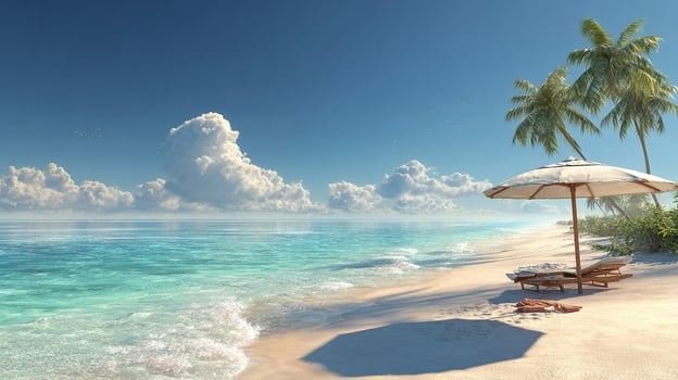 Bright sky above golden beach coast photo