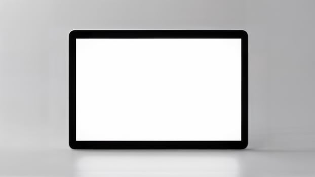 A digital tablet with a blank white screen is isolated on a plain background.Suitable for technology presentations and product mockups. photo