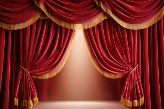 Elegant red velvet curtains opening on a brightly lit stage photo