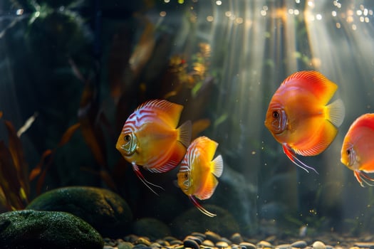 Decorative aquarium with peaceful aquatic lifes photo