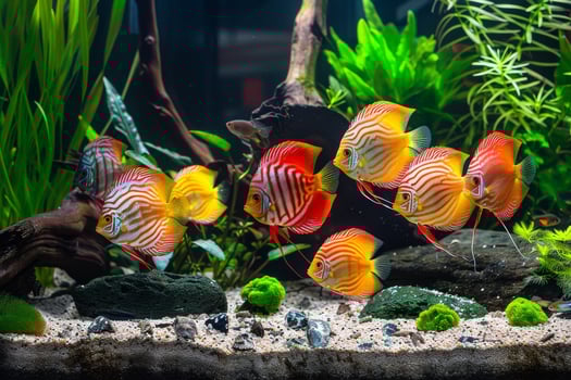 Vibrant aquatic scene with tropical fish and plant photo
