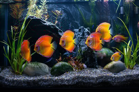 Peaceful aquatic scene with fish and aquatic plant photo