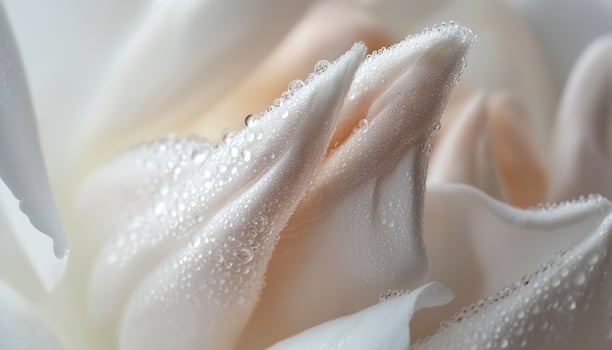 Close up photograph of a delicate white flower with water droplets photo