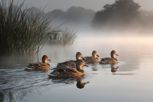 A group of ducks swimming in a lake photo