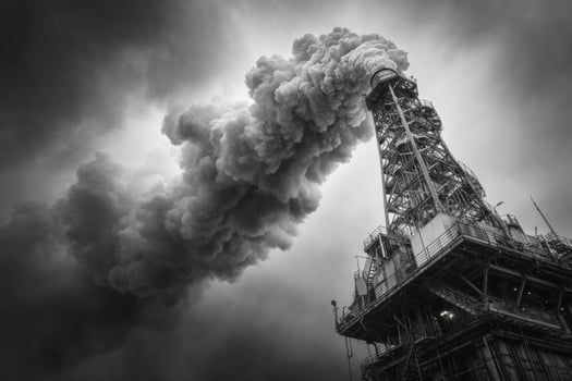Black and white photo of an oil refinery