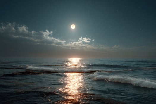 A full moon is seen over the ocean at night photo