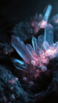 Colorful Crystals Gleaming Under Soft Light in a Dark Setting Create a Mesmerizing Visual Display. photo