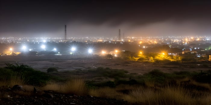 Night View Cityscape Lights Illuminated Buildings Distant Cityscape photo