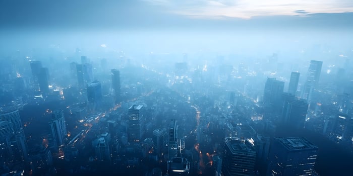 Aerial View Cityscape Night Blue Haze Skyscrapers Buildings photo