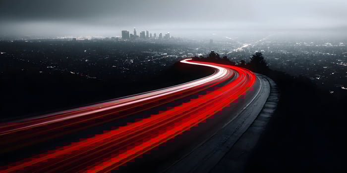 Red Light Trails Winding Road Los Angeles Cityscape Night photo