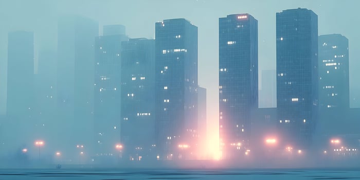 a city at night with tall buildings and lights background photo