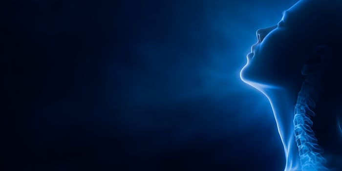 Human Neck Anatomy Cervical Spine XRay Blue Glow photo