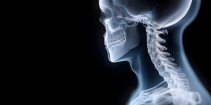 Human Skull and Cervical Spine Anatomy XRay Style Image photo