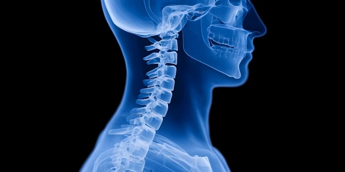 Human Cervical Spine Anatomy XRay Style Blue Transparent Background photo