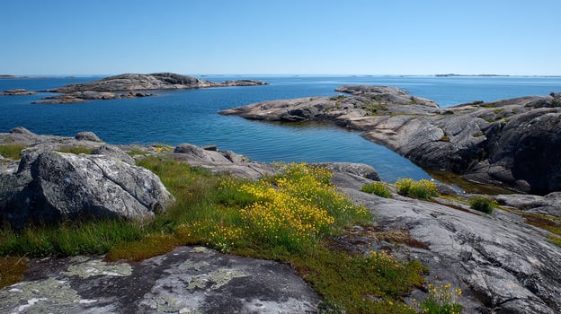 Photorealistic summer landscape photography with vibrant green colors photo