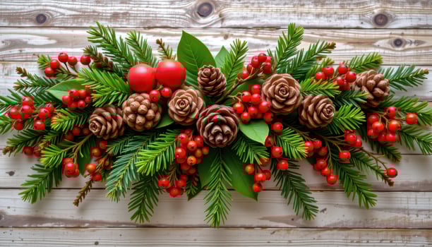 a seasonal bouquet styled with pinecones and berriess photo