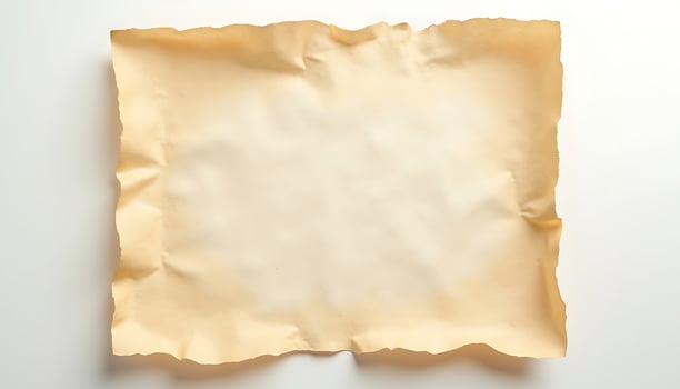 Aged blank parchment paper with rugged edges on white background Descriptive image by using AI photo