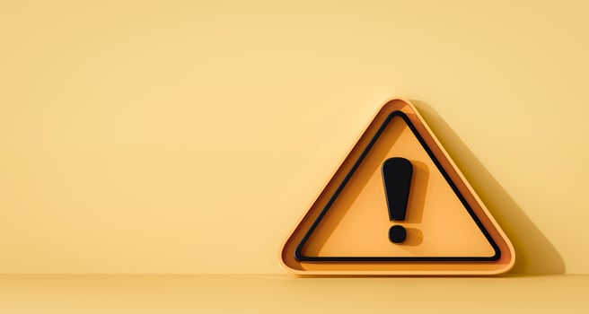 3D Yellow triangle warning sign symbol on yellow background. Emergency alert, and caution. Illustration with copy space photo