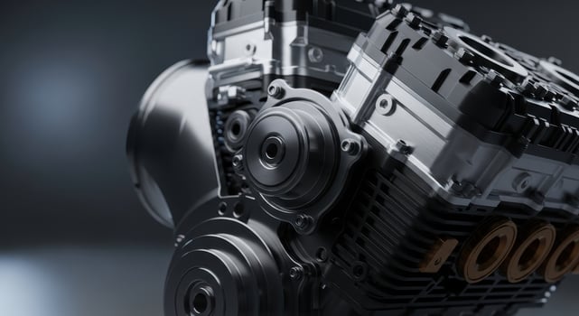 Close up of a powerful and modern metallic car engine, showcasing advanced automotive technology. photo