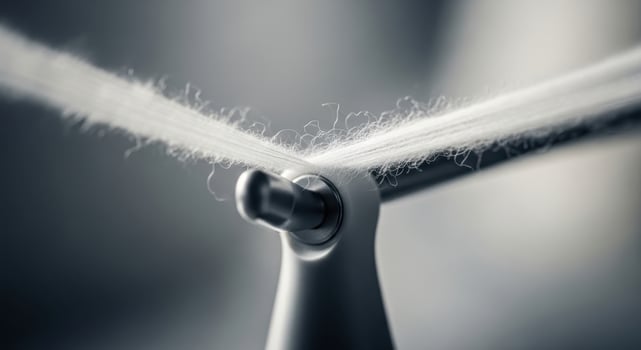 Close up of white fibers being processed on industrial textile machinery for fabric production photo