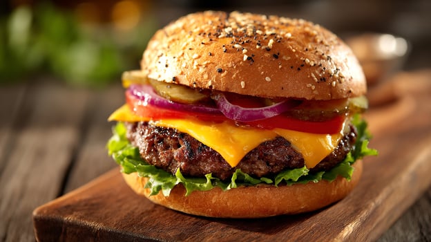 High quality cheeseburger photo-with natural-daylight and textures photo