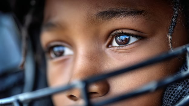 A young African American girl wearing a helmet displays concentration and determination as she prepares for practice. photo