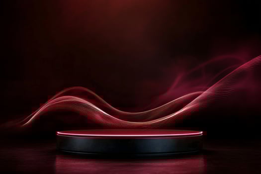 Dark Background With Illuminated Round Platform and Flowing Light Trails Creates Dramatic Ambiance photo