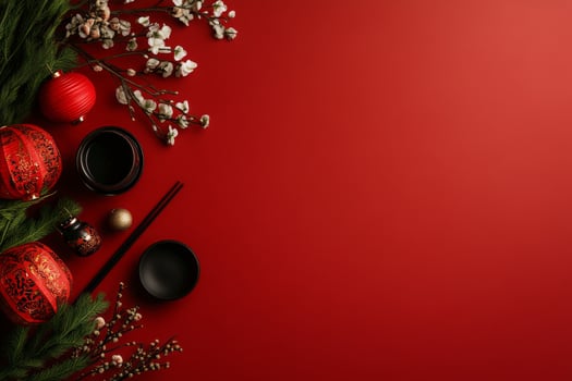 Decorative Red Lanterns Paired With Green Foliage Create Festive Atmosphere for Celebrations. photo