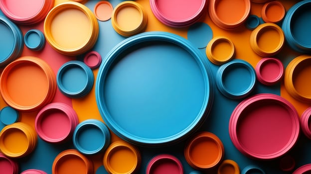 Colorful Circular Shapes Arranged in an Artistic Display on a Vivid Background photo