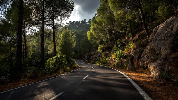 Winding trail photo through vivid scenic outdoor view