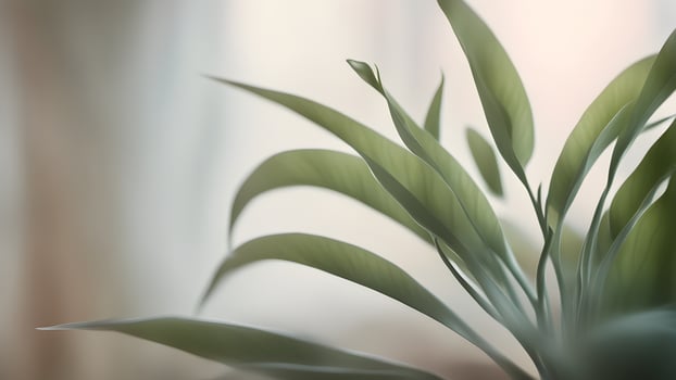 Abstract close-up of delicate, muted green plant leaves against a soft, blurred background. photo