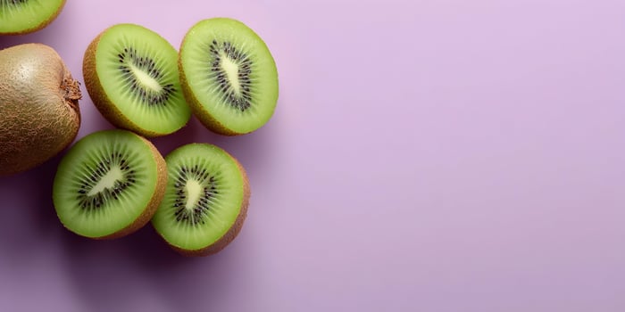 Fresh Kiwi Fruit Slices on Purple Background Food Photography photo