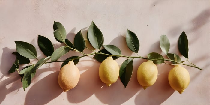 Four Lemons Branch Pink Background Sunlight photo