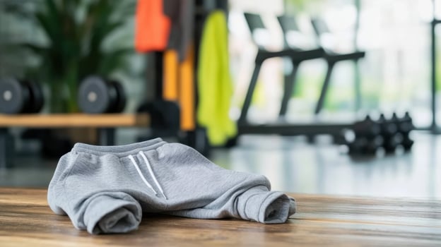 Gray Joggers on Wooden Gym Floor photo