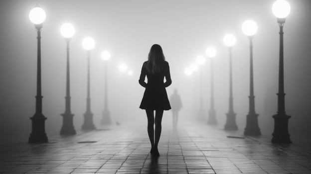 Foggy Night Walk, City Path photo