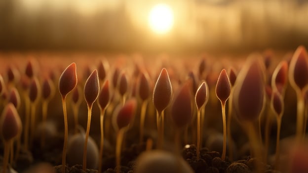 Tiny sprouts bathed in golden light photo