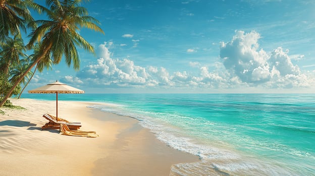 Wide sandy beach with calm waves photo