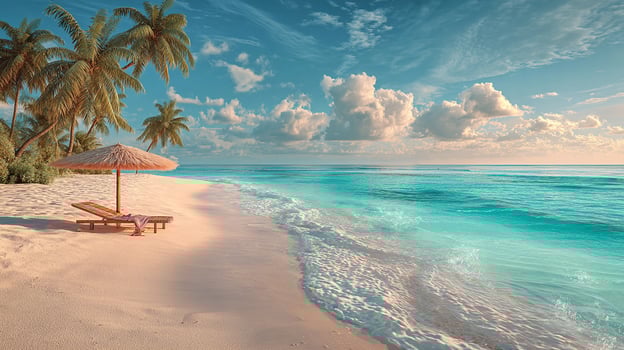 Vibrant beach water and palm details photo