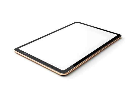 Angled View of a Modern Tablet with Gold Trim and Blank Screen photo