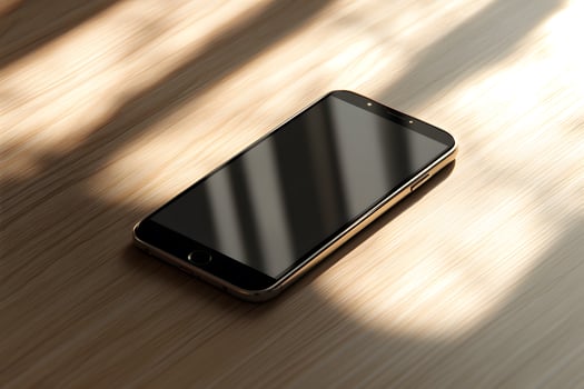 Sleek Smartphone on Wooden Surface with Dramatic Light and Shado photo