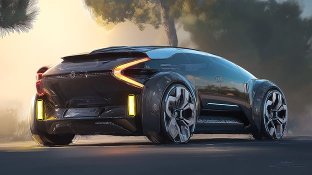 Sunlit photo of polished modern car design